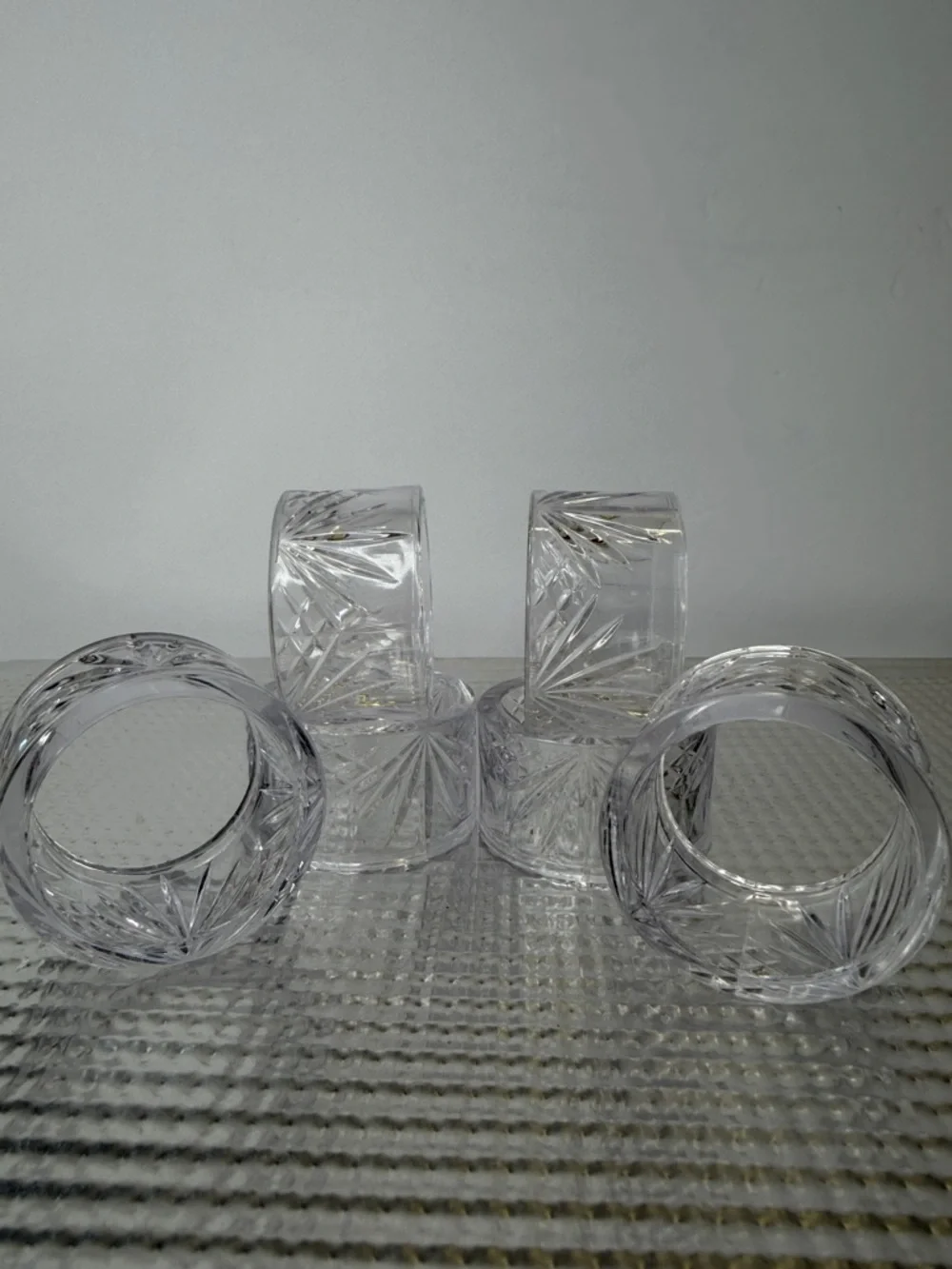 Faux Cut Crystal Hard Plastic Acrylic Napkin Ring Set of 6